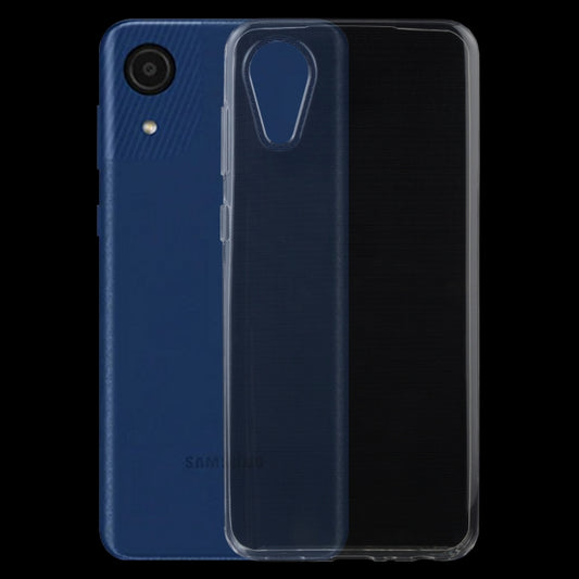 Transparent TPU phone case with camera and side cutouts, on dark blue phone