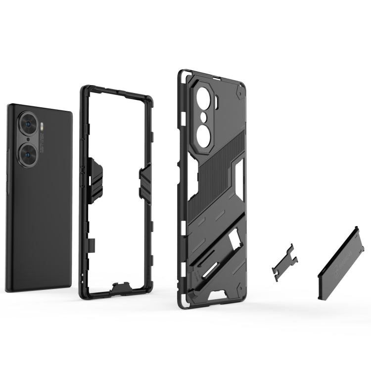 Black rugged phone case parts: back frame, inner shell, and detachable pieces