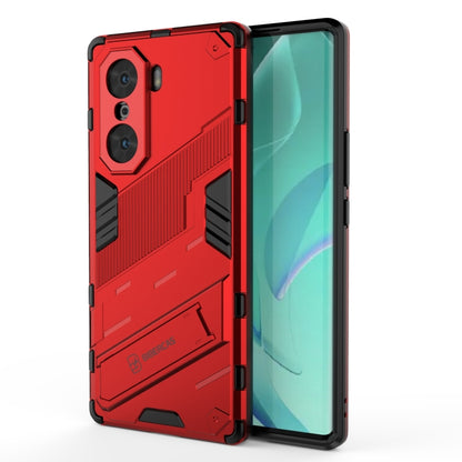 Red rugged 2-in-1 phone case with armored TPU frame and dual camera cutouts