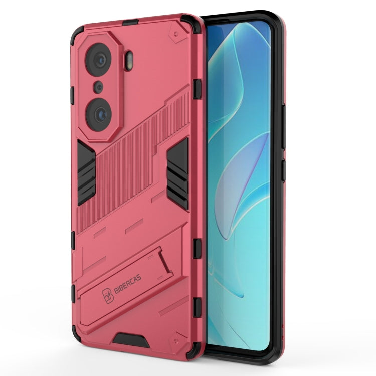 Red rugged phone case with armor corners and dual camera cutouts; front and back view