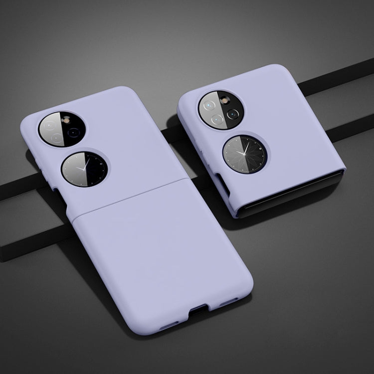 Lavender ultra-thin folding phone case with dual camera cutouts and circular ring grip.