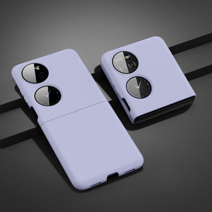 Lavender ultra-thin folding phone case with dual camera cutouts and circular ring grip.