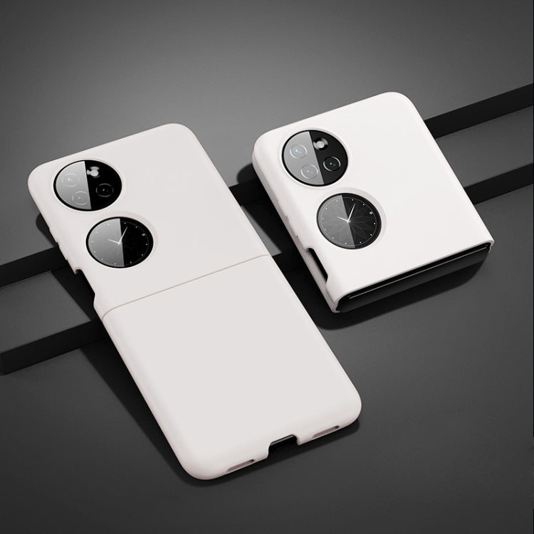 White ultra-thin folding phone case with dual camera cutouts and circular ring grip.