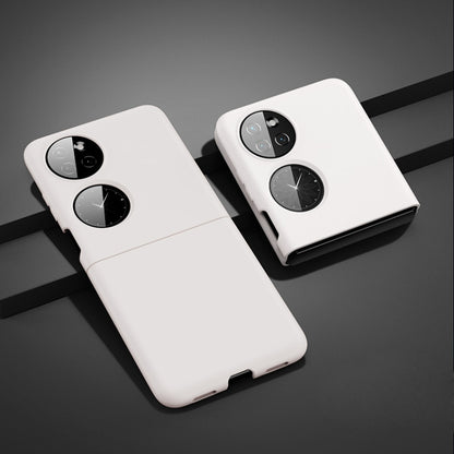 White ultra-thin folding phone case with dual camera cutouts and circular ring grip.