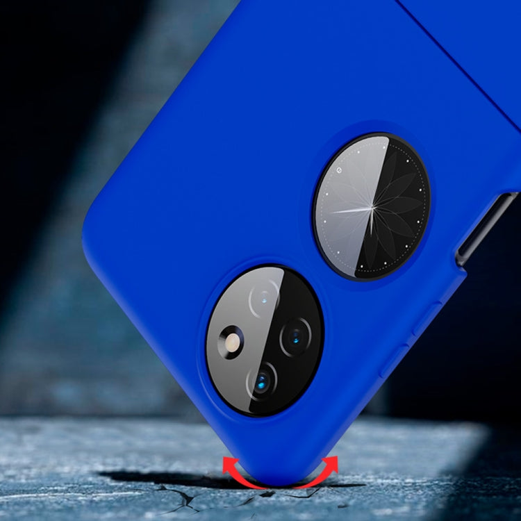 Blue phone case close-up with dual camera cutouts and circular ring detail.