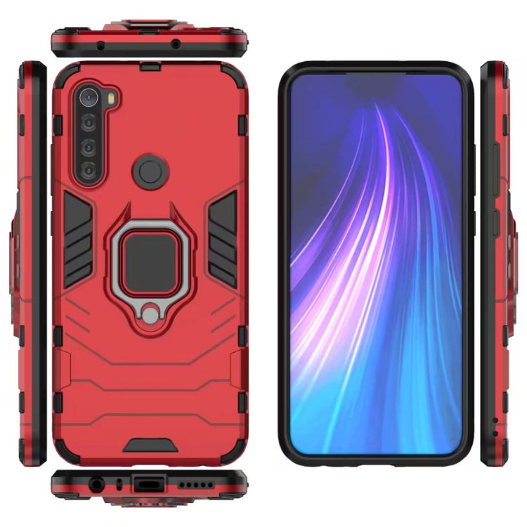 Red shockproof phone case with magnetic ring holder, front and back with side profile
