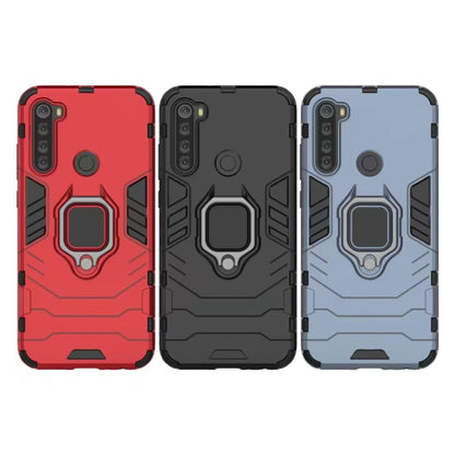 Shockproof phone cases with magnetic ring holder in red, black, and blue colors (set)