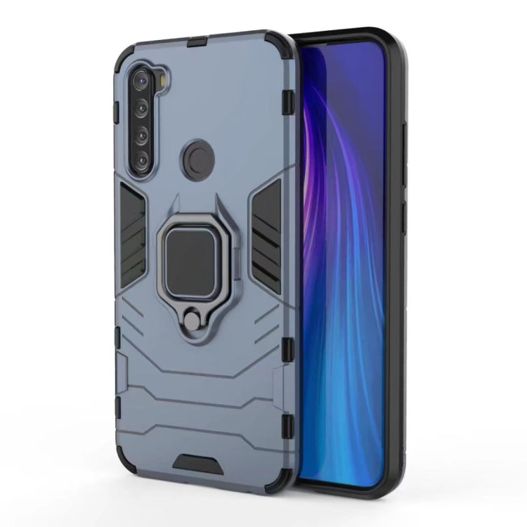 Light blue shockproof phone case with magnetic ring holder and raised camera edges