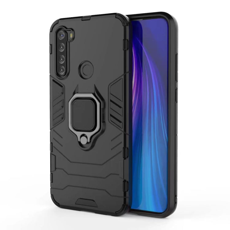 Dark gray shockproof phone case with magnetic ring holder and raised camera protection
