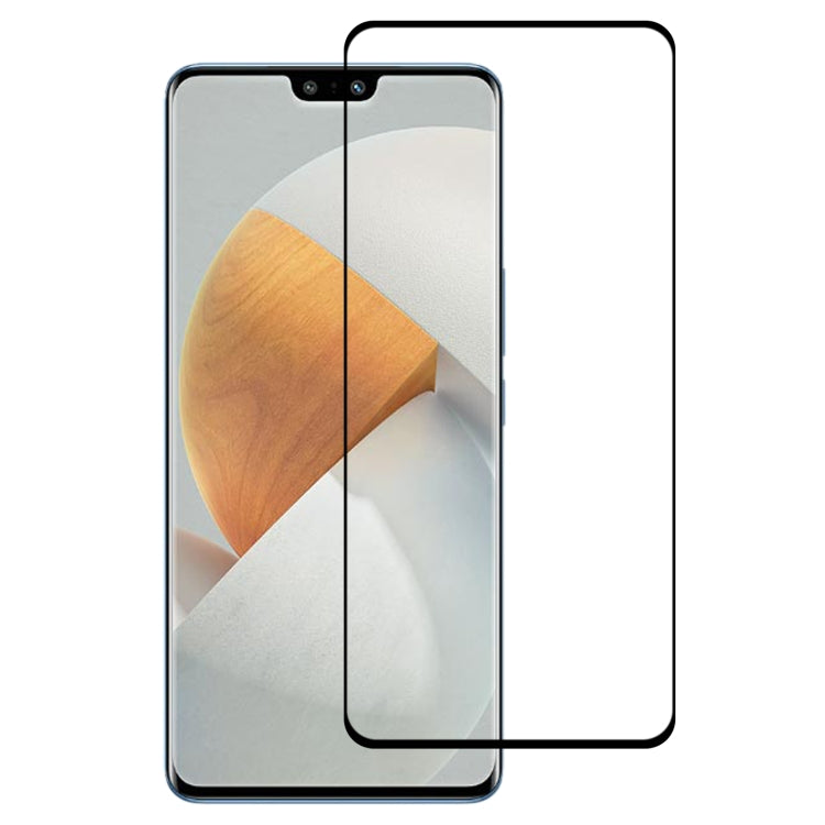 Full-coverage tempered glass screen protector with black frame for phone display