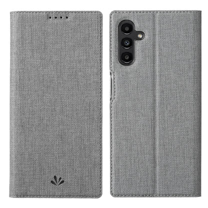 Light gray fabric magnetic folio phone case with camera cutout and top speaker holes