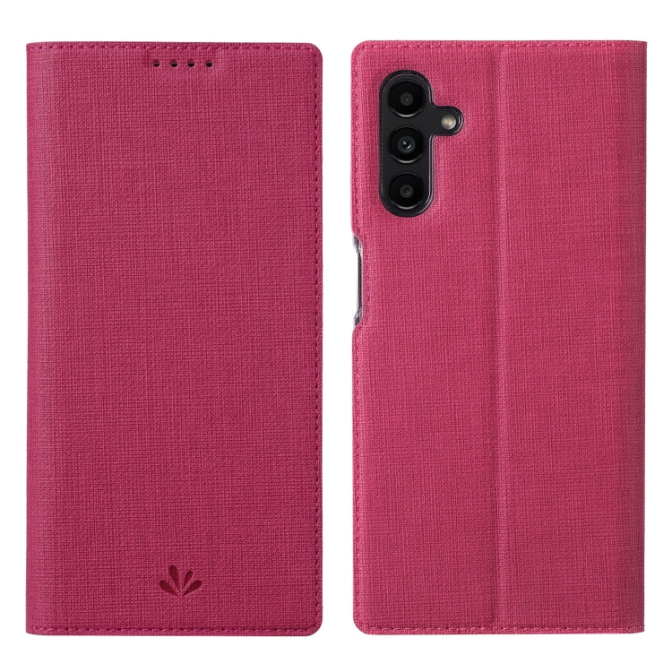 Rose red fabric magnetic folio phone case with camera cutout and top speaker holes