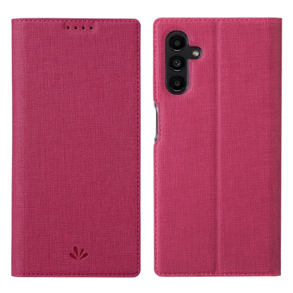 Rose red fabric magnetic folio phone case with camera cutout and top speaker holes