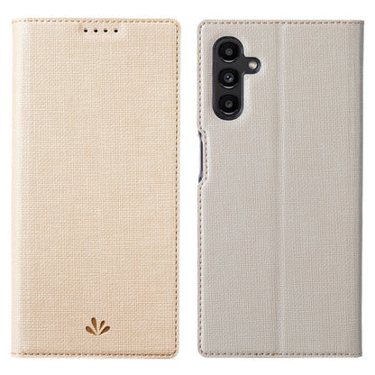 Beige fabric magnetic folio phone case with camera cutout and top speaker holes