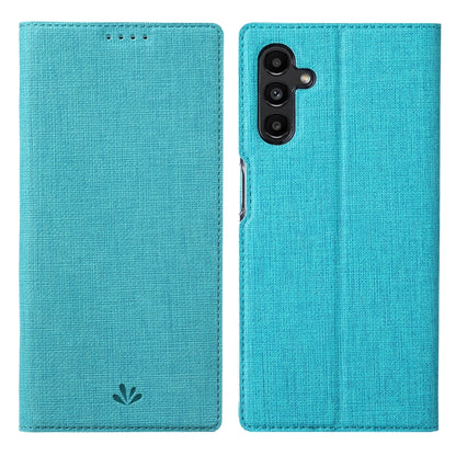 Turquoise fabric magnetic folio phone case with camera cutout and top speaker holes