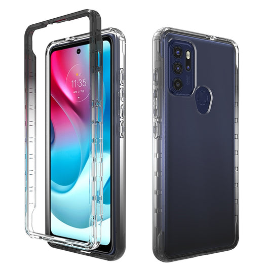 Transparent two-tone gradient phone case with dark blue back cover for Moto G60S