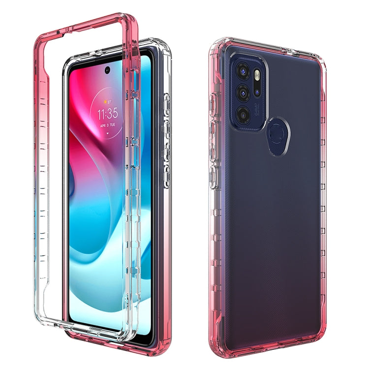 Transparent two-tone gradient phone case with pink/red frame for Moto G60S