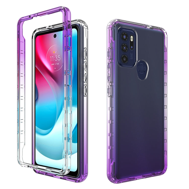 Transparent two-tone gradient phone case with purple frame for Moto G60S