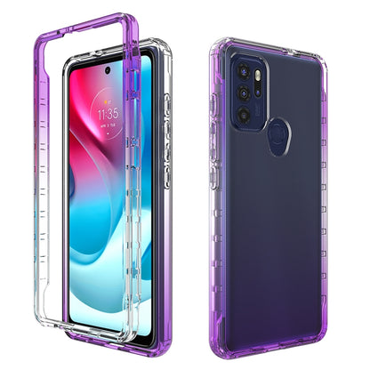 Transparent two-tone gradient phone case with purple frame for Moto G60S