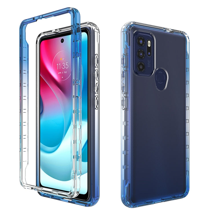 Transparent two-tone gradient phone case with blue frame for Moto G60S