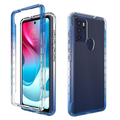 Transparent two-tone gradient phone case with blue frame for Moto G60S