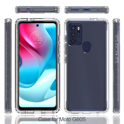Clear two-layer rugged phone case with protective bumpers for Moto G60S