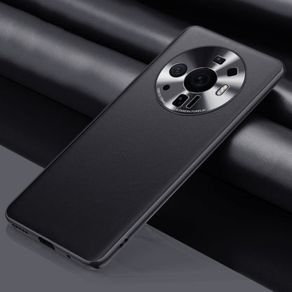 Black leather phone case with camera cutout and raised edges for secure protection
