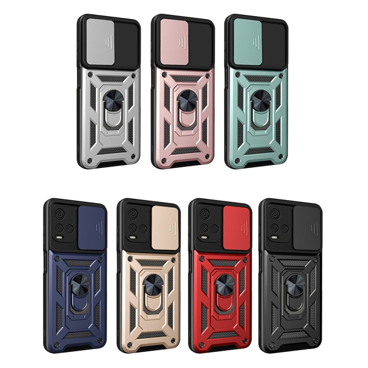 Rugged phone cases in multiple colors with sliding camera cover and metal ring kickstand