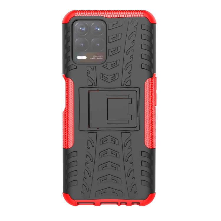 Red and black tire-textured phone case with holder window on the back