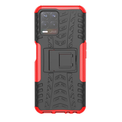 Red and black tire-textured phone case with holder window on the back