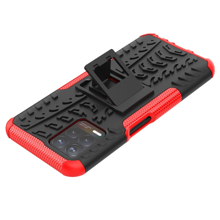 Red tire-textured phone case with kickstand holder and protective corner bumpers