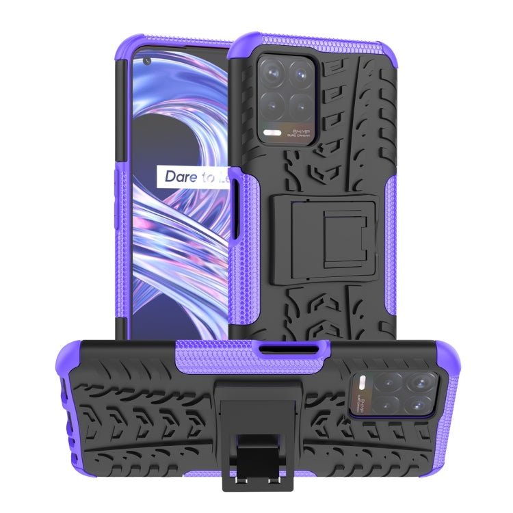 Purple and black tire-textured TPU/PC phone case with back holder