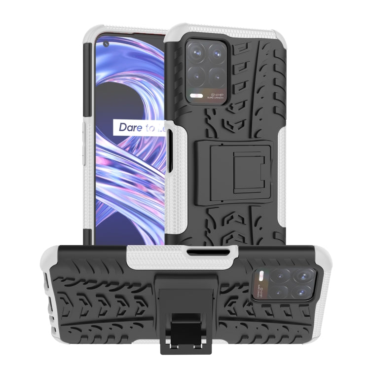 White and gray tire-textured TPU/PC phone case with back holder