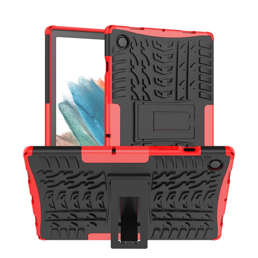 Rugged tablet case with tire-texture design, red/black, built-in kickstand