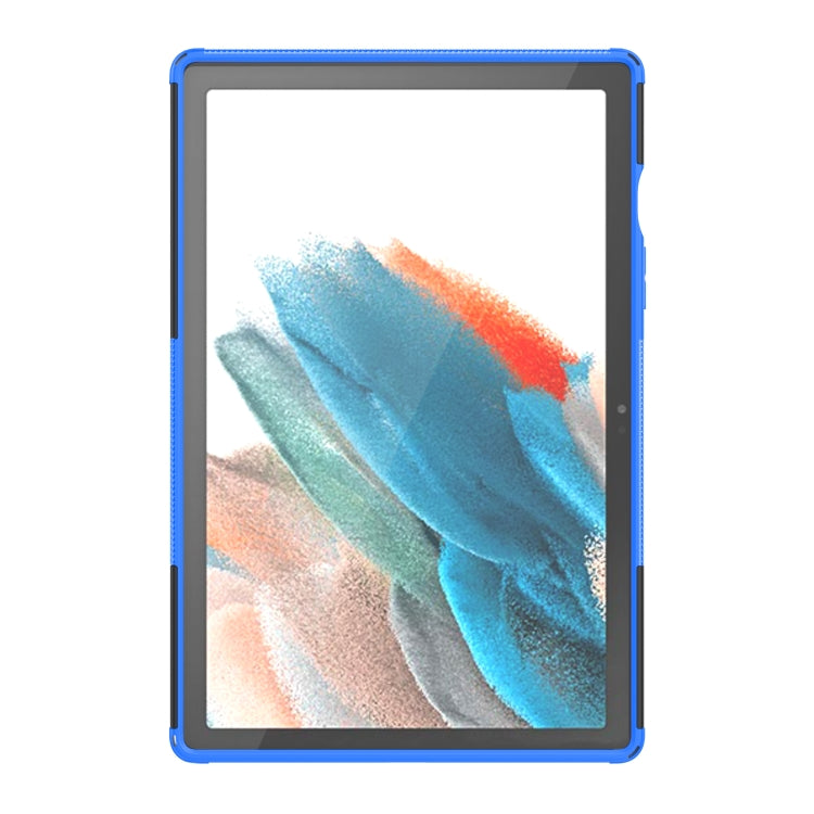 Blue rugged tablet case with tire-tread texture front frame for tablet protection