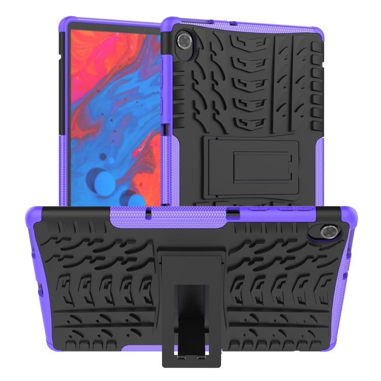 Blue and dark case for tablet with textured TPU shell, stand, and camera cutout