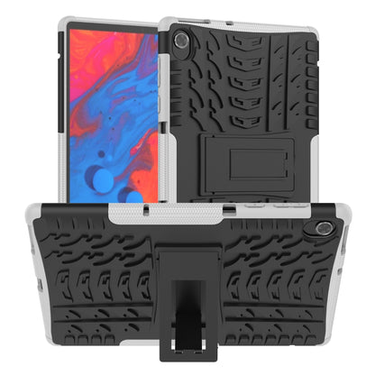 White and dark tablet case with textured TPU shell, stand, and camera cutout