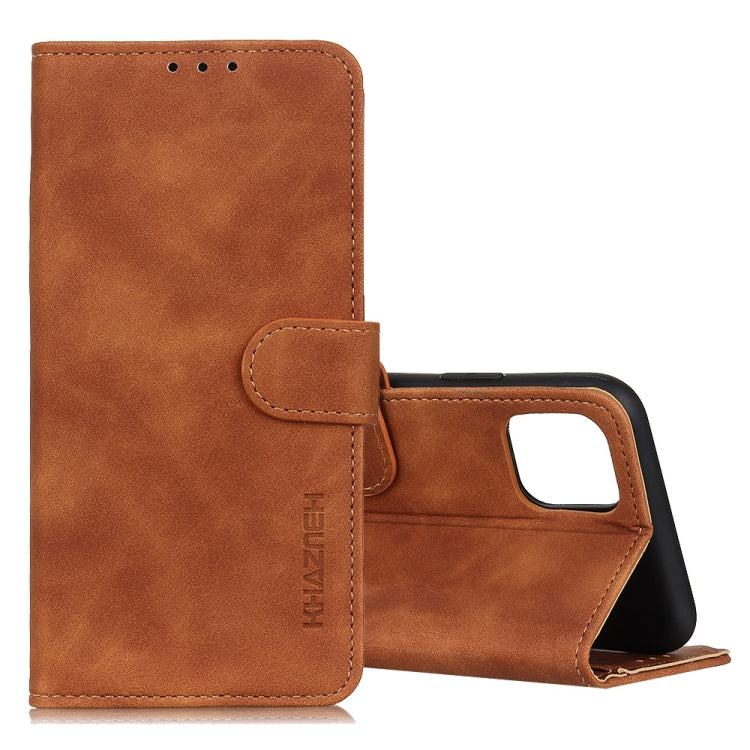 Brown flip leather-style wallet phone case with cutout and front holder flap