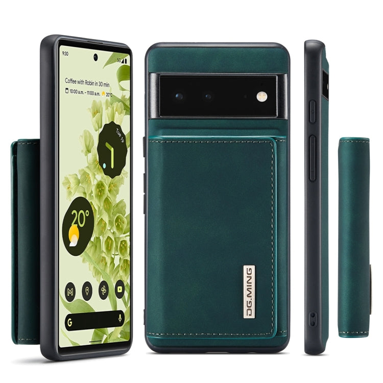 Green DG.MING 3-fold wallet case with card slot and magnetic flap, side buttons visible.