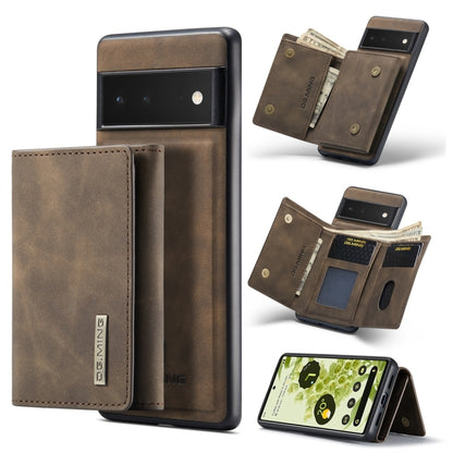 Brown 3-fold card wallet case with magnetic back cover, open card slots and cash pocket.