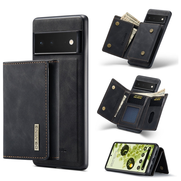 Three-fold card wallet with magnetic phone back cover, black leather, card slots