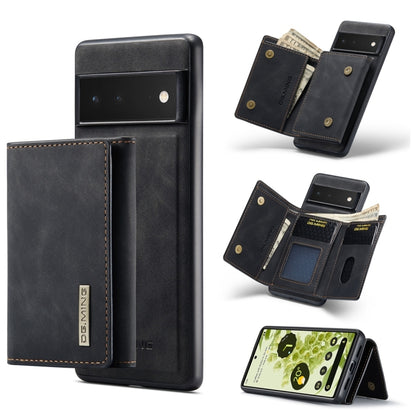 Three-fold card wallet with magnetic phone back cover, black leather, card slots