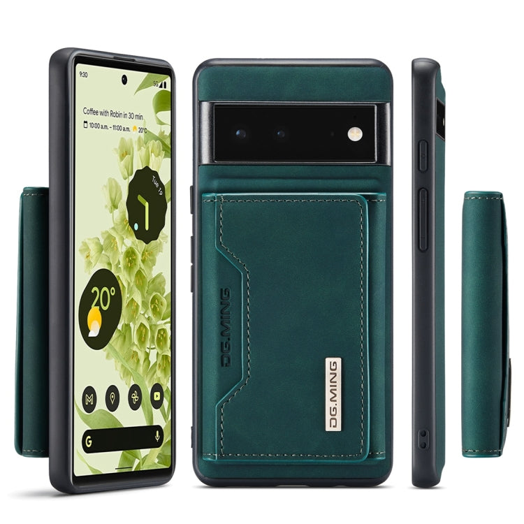 Teal leather-style phone wallet case, front flap open to show a card pocket