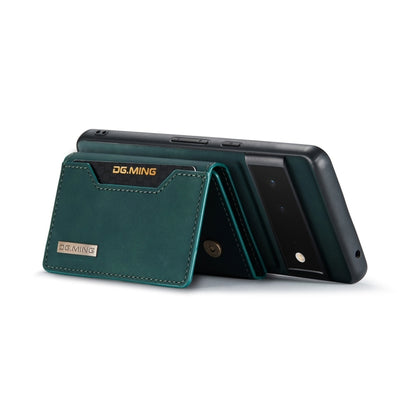 Green phone wallet case with flip cover folded back, showing inner card holder pockets