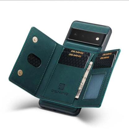 Green phone wallet case opened wide, showing inner card pockets and side cutouts