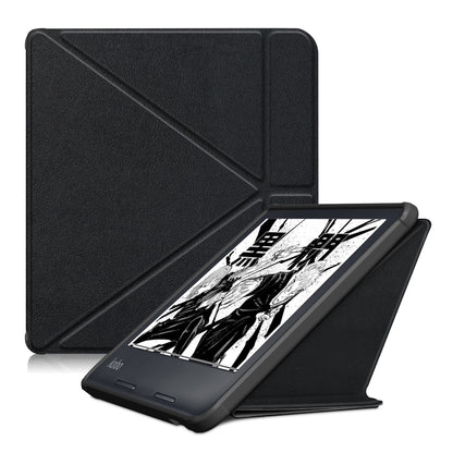 Black multi-folding leather tablet e-reader case with textured exterior and stand