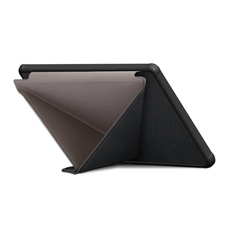 Dark leather tablet e-reader case with taupe interior fold-stand