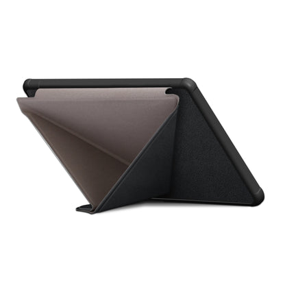Dark leather tablet e-reader case with taupe interior fold-stand