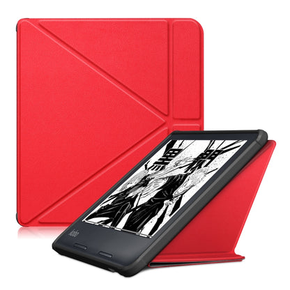 Red multi-folding leather tablet e-reader case with textured exterior stand