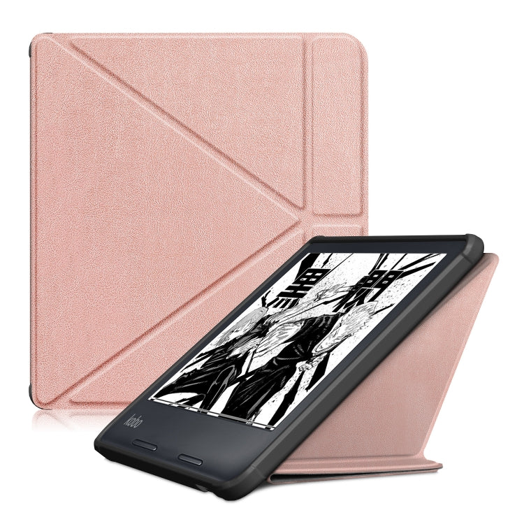 Rose gold leather multi-folding tablet e-reader case with textured exterior stand
